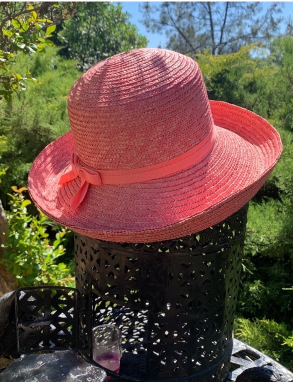 betmar Coral-Pink Wide Brim Straw Sun Hat with Ribbon Bow - Picture 9 of 11